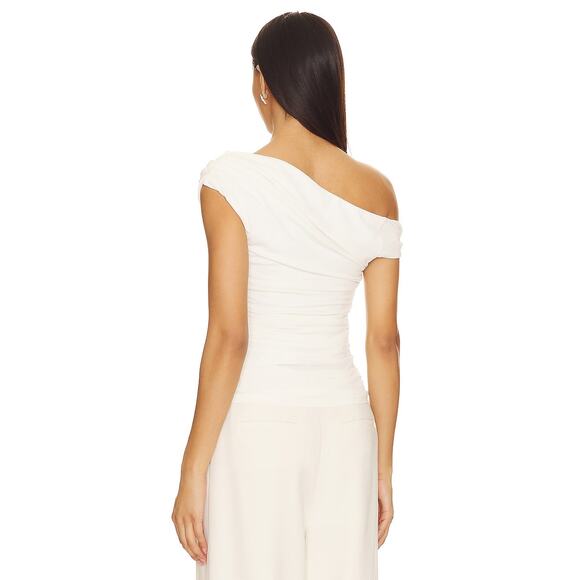 Misha Paison Off The Shoulder Top Ruched Jersey Minimalist Elegant Ivory Size S - Picture 2 of 8
